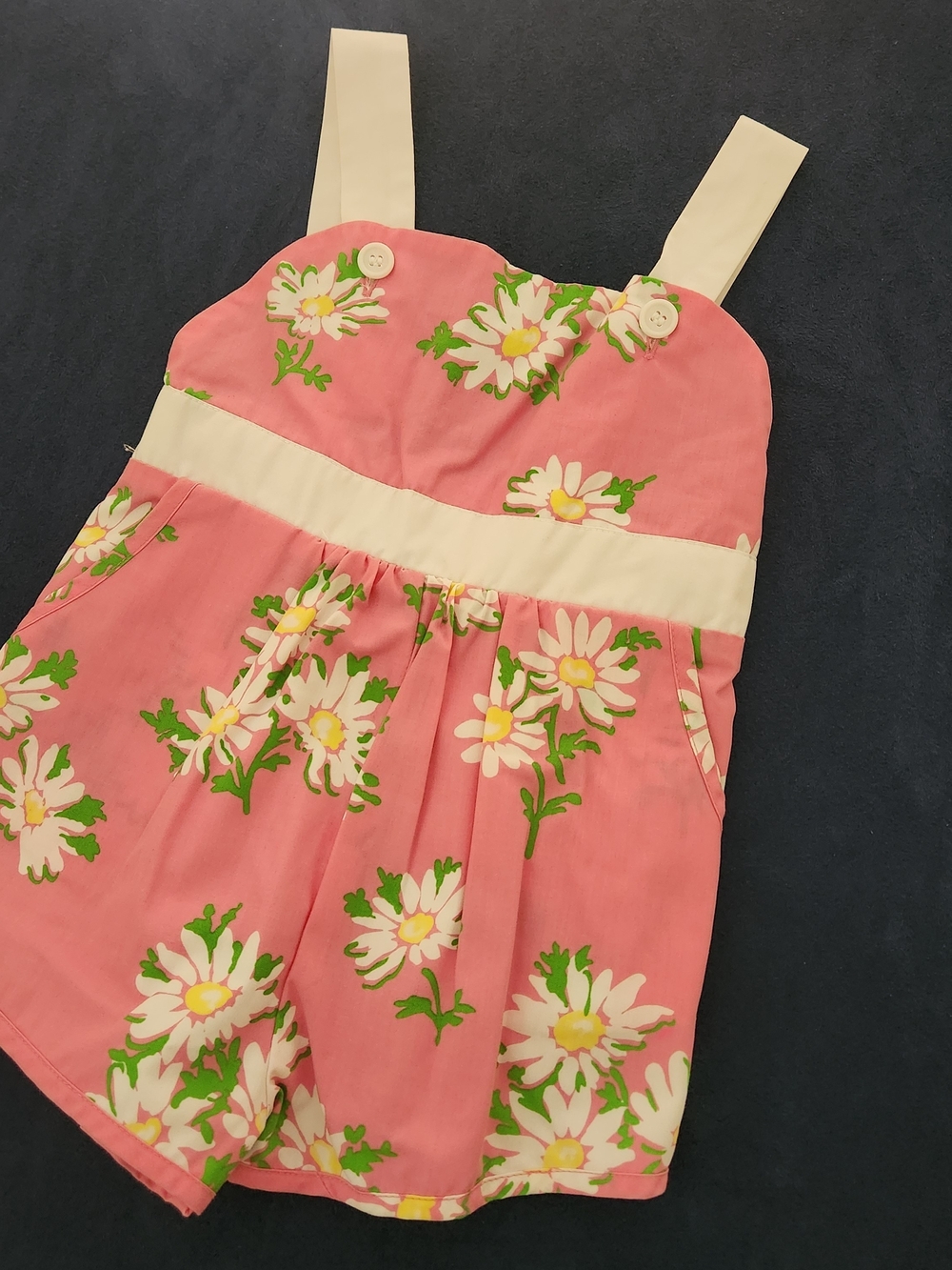 The Beaufort Bonnet Company Pink Floral Daisy Romper White Straps 2t